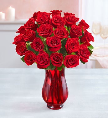 1-800-Flowers Two Dozen Red Roses with Red Vase