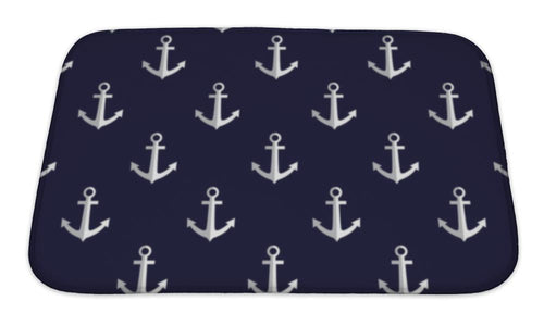 Bath Mat, Sea Style Pattern With Anchors