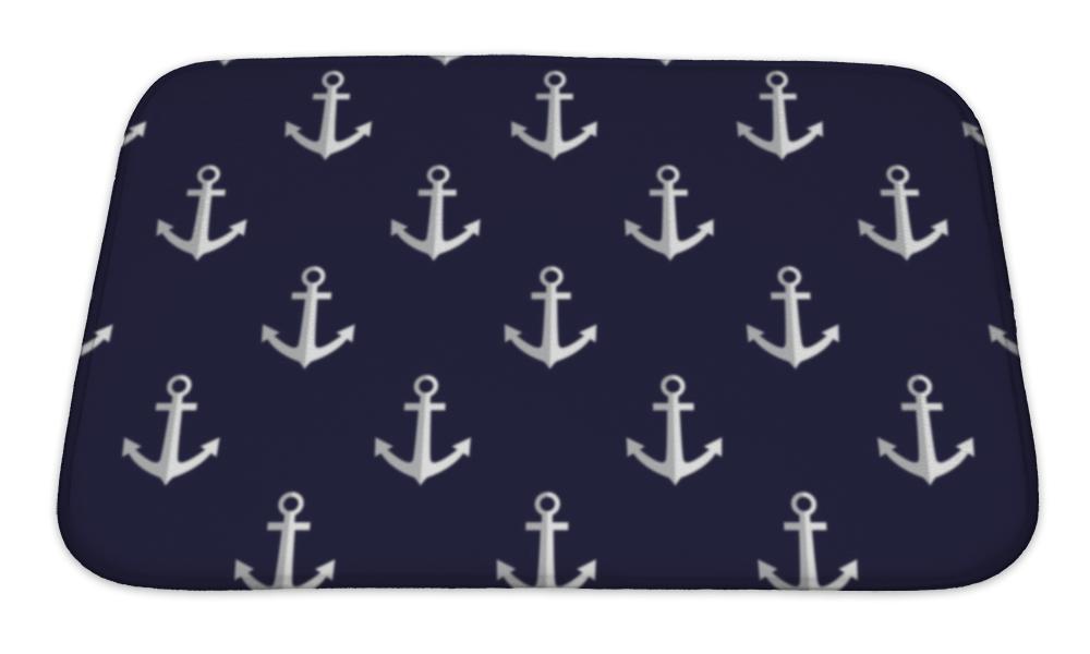 Bath Mat, Sea Style Pattern With Anchors