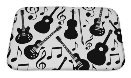 Bath Mat, Musical Instruments Monochrom Pattern