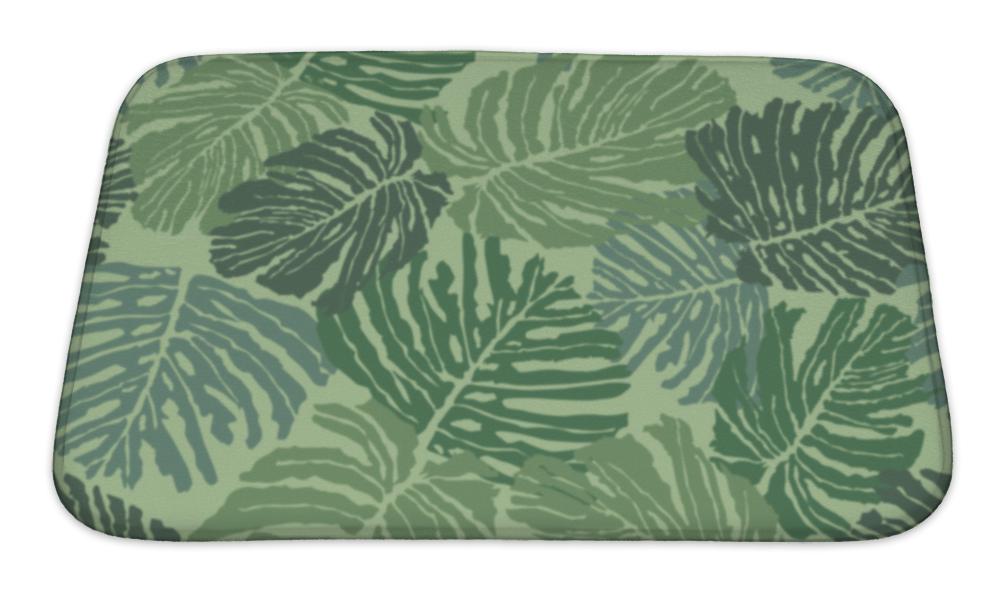Bath Mat, Abstract Floral Tropical With Fern