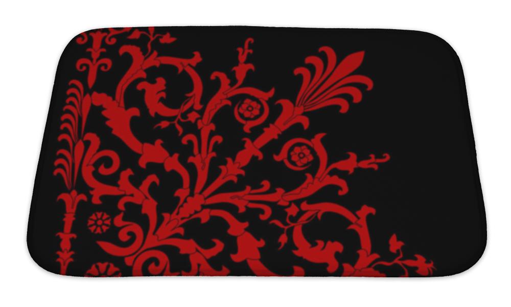Bath Mat, Red On Black Corner Pattern