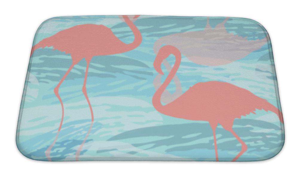 Bath Mat, Pattern With Pink Flamingo Silhouette
