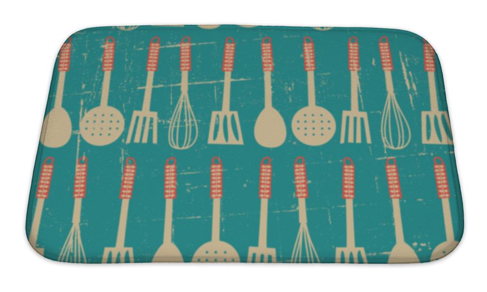 Bath Mat, Retro Kitchen Pattern