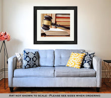 Load image into Gallery viewer, Framed Print, Supreme Court Law Book Wooden Judges Gavel On Table Courtroom