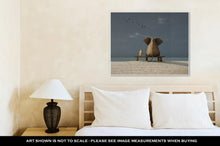 Load image into Gallery viewer, Gallery Wrapped Canvas, Elephant And Dog Sit On A Deserted Beach