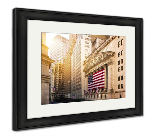 Framed Print, Famous Wall Street And The Building In New York New York Stock Exchange With