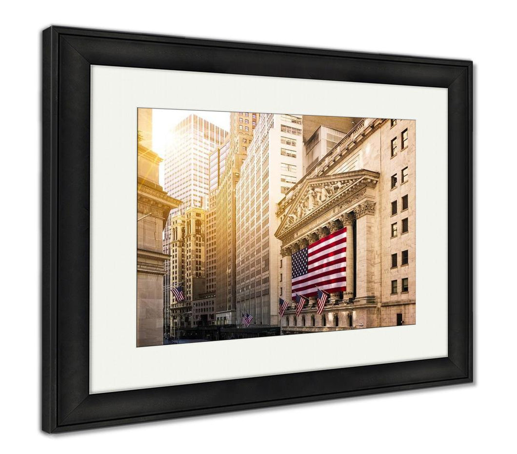Framed Print, Famous Wall Street And The Building In New York New York Stock Exchange With