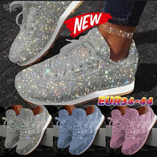 Load image into Gallery viewer, Women Flat Glitter Sneakers Casual Female Mesh Lace Up Bling Platform Comfortable Plus Size Vulcanized Shoes 2019 Soft Knitting