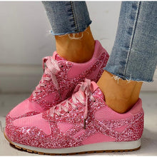 Load image into Gallery viewer, Women Flat Glitter Sneakers Casual Female Mesh Lace Up Bling Platform Comfortable Plus Size Vulcanized Shoes 2019 Soft Knitting
