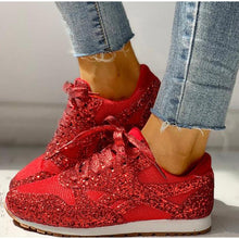 Load image into Gallery viewer, Women Flat Glitter Sneakers Casual Female Mesh Lace Up Bling Platform Comfortable Plus Size Vulcanized Shoes 2019 Soft Knitting