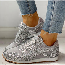 Load image into Gallery viewer, Women Flat Glitter Sneakers Casual Female Mesh Lace Up Bling Platform Comfortable Plus Size Vulcanized Shoes 2019 Soft Knitting