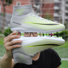 Load image into Gallery viewer, Men Football Boots Soccer Cleats Boots Long Spikes TF Spikes Ankle High Top Sneakers Soft Indoor Turf Futsal Child soccer Shoes