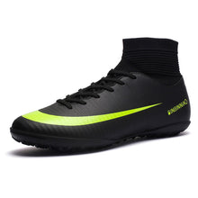 Load image into Gallery viewer, Men Football Boots Soccer Cleats Boots Long Spikes TF Spikes Ankle High Top Sneakers Soft Indoor Turf Futsal Child soccer Shoes