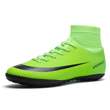 Load image into Gallery viewer, Men Football Boots Soccer Cleats Boots Long Spikes TF Spikes Ankle High Top Sneakers Soft Indoor Turf Futsal Child soccer Shoes