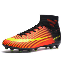 Load image into Gallery viewer, Men Football Boots Soccer Cleats Boots Long Spikes TF Spikes Ankle High Top Sneakers Soft Indoor Turf Futsal Child soccer Shoes