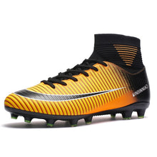 Load image into Gallery viewer, Men Football Boots Soccer Cleats Boots Long Spikes TF Spikes Ankle High Top Sneakers Soft Indoor Turf Futsal Child soccer Shoes