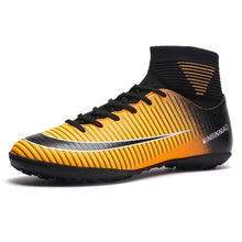 Load image into Gallery viewer, Men Football Boots Soccer Cleats Boots Long Spikes TF Spikes Ankle High Top Sneakers Soft Indoor Turf Futsal Child soccer Shoes