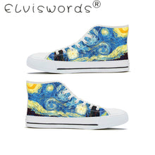 Load image into Gallery viewer, ELVISWORDS Woman Shoes Woman Vulcanized Shoes Van Gogh oil painting starry sky  Off White High-Top Canvas Lace-Up Sneakers