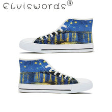 Load image into Gallery viewer, ELVISWORDS Woman Shoes Woman Vulcanized Shoes Van Gogh oil painting starry sky  Off White High-Top Canvas Lace-Up Sneakers