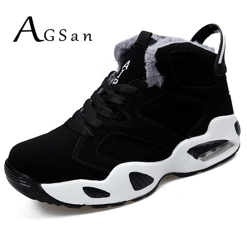 AGSan men boots couple men's winter warm snow boots mens fur plush high top ankle boots sneakers work shoes men botas lace up