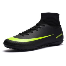Load image into Gallery viewer, Men Football Boots Soccer Cleats Boots Long Spikes TF Spikes Ankle High Top Sneakers Soft Indoor Turf Futsal Child soccer Shoes
