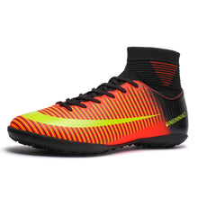 Load image into Gallery viewer, Men Football Boots Soccer Cleats Boots Long Spikes TF Spikes Ankle High Top Sneakers Soft Indoor Turf Futsal Child soccer Shoes