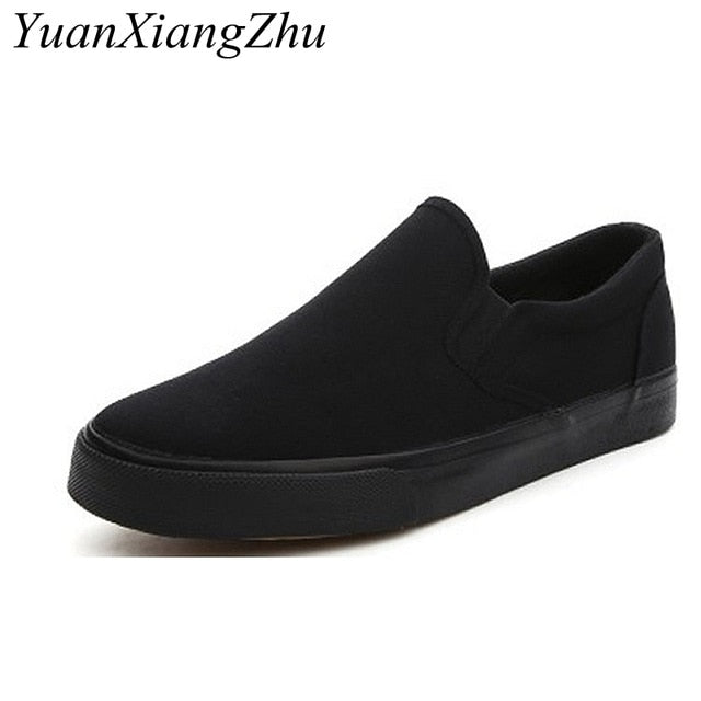 Black White Solid Men Casual Shoes Simple Canvas Mens Loafers 2019 High Quality Anti-Slip Comfortable Vulcanized Shoes Man Flats