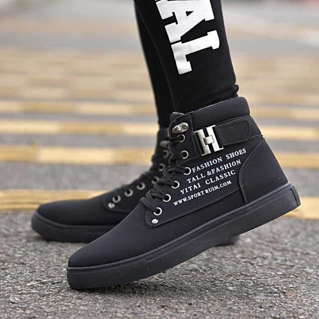 Fashion Men Casual Shoes High Top Canvas Shoes Sneakers Man Lace-Up Breathable Trainers Men Baskets Homme Basic Flats Shoes