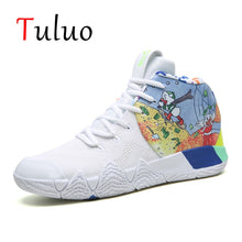 Load image into Gallery viewer, TULUO Graffiti White Basketball Shoes Men Ankle Boots Jordans Retro Sport Shoe Outdoor Breathable Gym Trainers zapatillas hombre